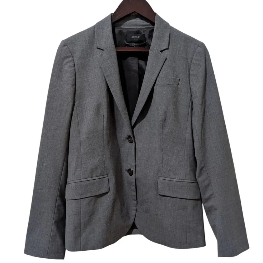 J.Crew 1035 Bi-Stretch Blazer Wool Blend Tollegno 1900 Grey Size 12 STY 95961